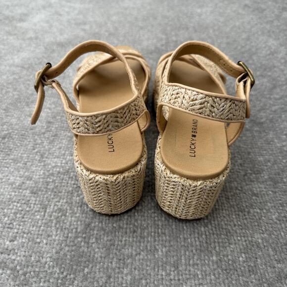 Lucky Brand Sandals Womens Size 6.5 Natural Wagoo Platform Espadrille Strappy - Picture 4 of 12